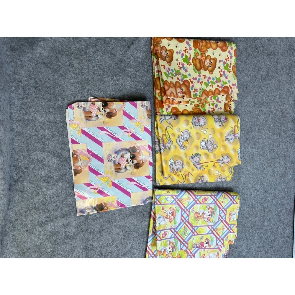 Vintage Gift Wrap Lot 4 Sheets Teddy Bears Mice Puppies Sports UK VB 451 461